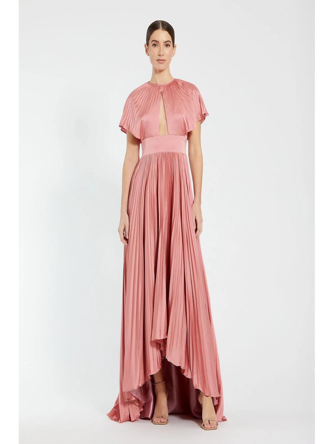 Ieena For Mac Duggal Pleated Cape Sleeve Gown Pink Size 6 Nwt 11637
